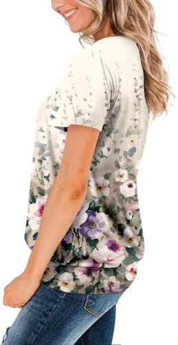 Vista 3 de ZOLUCKY Camiseta casual de manga corta para mujer, cuello redondo, ajuste holgado para verano