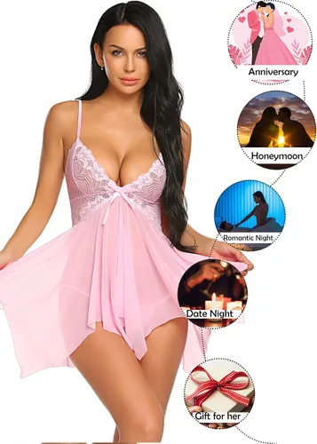 Vista 3 de Avidlove - Babydoll para mujer, prenda ajustada de encaje, ropa de dormir, prendas estilo Boudoir, ropa intima femenina disponible en tallas