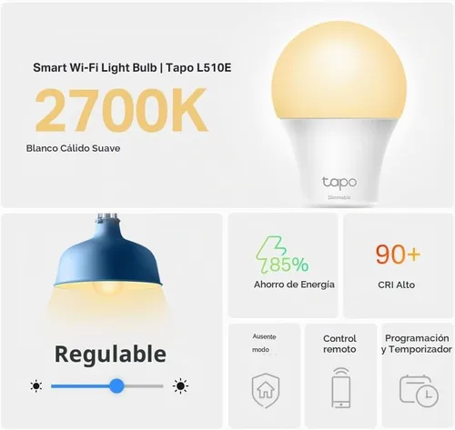 Vista 2 de Tapo TP-Link - Bombillas inteligentes, 800 lúmenes (equivalente a 60 W), bombilla LED blanca cálida suave de 2700 K, regulable, compatible con Alexa