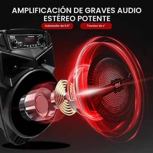Vista 2 de Pyle Altavoz Bluetooth recargable de 240 W para exteriores, sistema PA portátil con subwoofer de 6.5 pulgadas, tweeter de 1 pulgada, micrófono