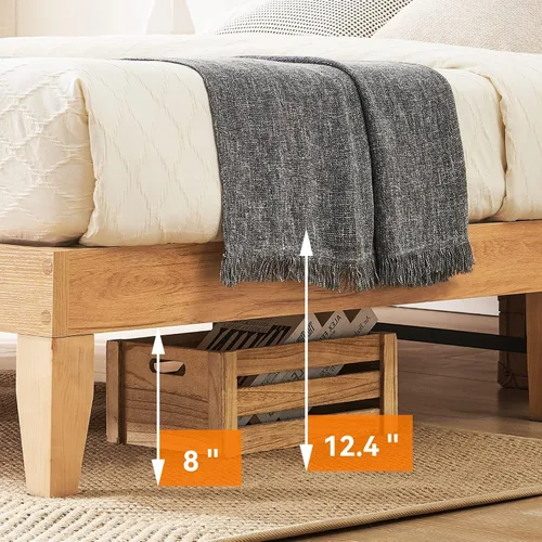 Vista 2 de coucheta Base de cama matrimonial de madera maciza de 12.4 pulgadas con cabecera de ratán natural, plataforma de tamaño matrimonial con luces LED