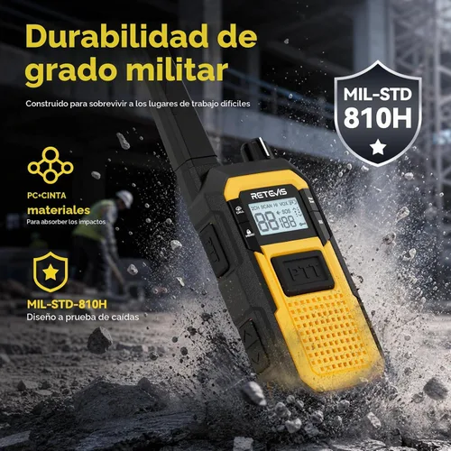 Vista 2 de Retevis RB48 Walkie Talkies avanzados de triple prueba con micrófono de hombro, MIL-STD 810H, VOX, recordatorio de vibración, PTT dual, SOS, NOAA