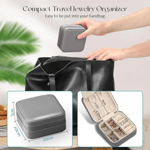 Vista 5 de Ailvy Organizador de joyas de viaje con espejo, pequeño joyero portátil, estuche de joyería para aretes, anillos, collares, pulseras, regalo