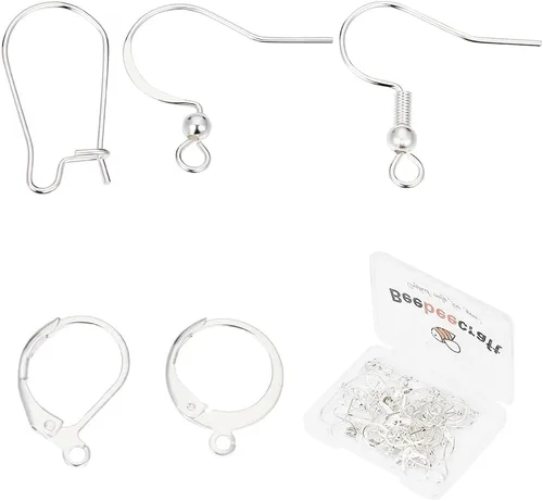 Vista 8 de Beebeecraft 50 ganchos para aretes de 5 estilos con bucle, chapados en oro de 18 quilates, ganchos para orejas de pez, arracadas con cierre de Dorado