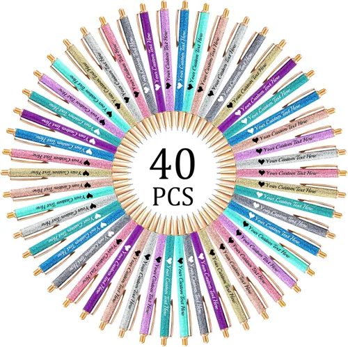 Vista 40 de Hasta 100 bolígrafos personalizados con nombre a granel, bolígrafo con purpurina de impresión personalizada, grabado gratis, texto con logotipo