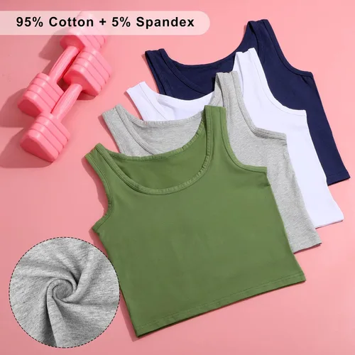Vista 4 de URATOT Paquete de 6 camisetas sin mangas para mujer, básicas, con espalda cruzada, de algodón, para yoga, correr, GrisBlanco