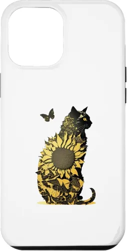 Vista 6 de Funda de arte con combinación de girasol y gato negro para iPhone 15