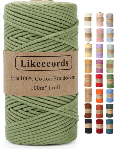Vista 76 de Cordón de algodón trenzado de 0.11 pulgadas x 109 yardas, cuerda de algodón para macramé natural, estilo bohemio, para colgar plantas hechas a mano