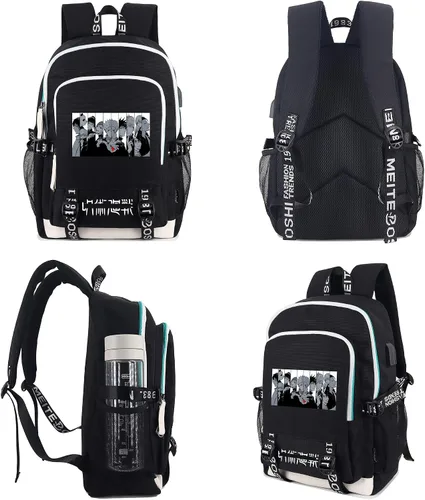 Vista 3 de Roffatide Mochila de anime para laptop con puerto de carga USB y puerto para auriculares, color negro