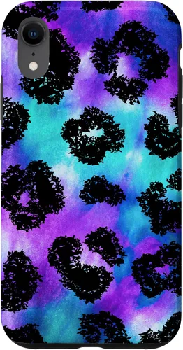 Vista 24 de iPhone 16 Purple Turquoise Black Leopard Tie Dye Print Cheetah Pattern Case