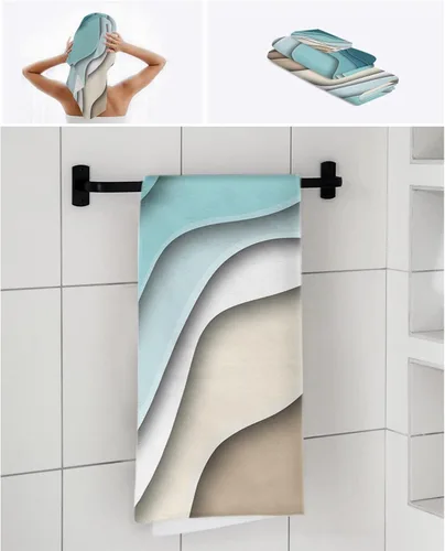 Vista 7 de Juego de toallas de baño de 3 piezas, color crema degradada, moderna, geométrica, marrón, estética, suave y absorbente, para baño, hotel