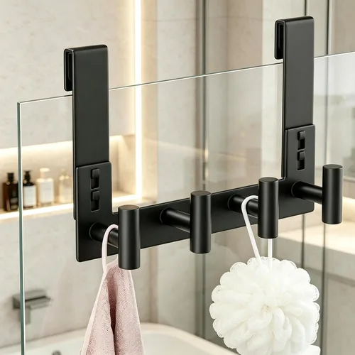 Vista 4 de HUFEEOH Paquete de 1 soporte negro para puerta con 4 ganchos en T