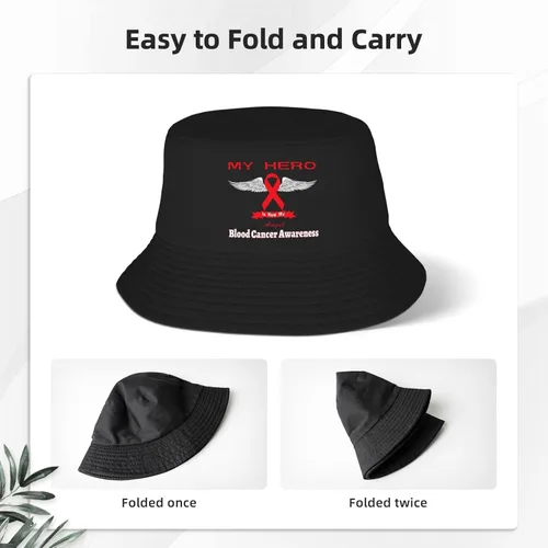 Vista 4 de My Hero is Now My Angel Blood Cancer Awareness - Sombreros de pescador de doble tejido para mujeres/hombres, sombrero de pescador para adultos