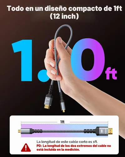 Vista 2 de Highwings - Cable micro HDMI a HDMI 4K de 1 pie, 4K a 60 Hz Gris