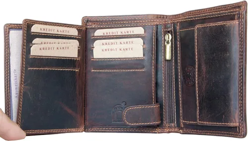 Vista 4 de FLW Cartera Pedro de cuero auténtico aceitado marrón para hombre con RFID (protección de datos), Marrón, Classic