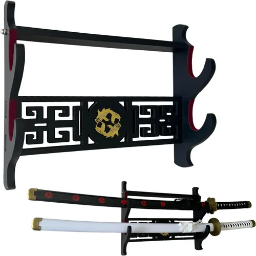 Vista 9 de Katana - Soporte de pared para espada de terciopelo de 1 nivel, patrones de peces dorados, soporte acolchado de espada samurái, soporte de espada