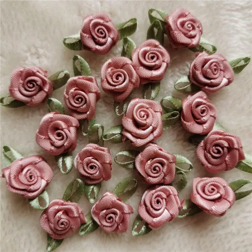Vista 11 de 200 unids/lote mini lazos de cinta rosas flor raso rosetas tela adorno artificial apliques costura artesanía bricolaje hecho a mano decoración