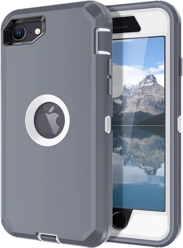 Vista 9 de I-HONVA - Carcasa protectora de 3 capas para iPhone SE 2020, protector de pantalla integrado, a prueba de golpes, polvo y caídas, resistente