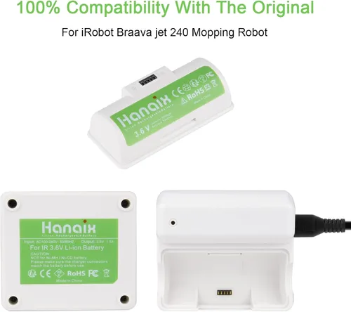 Vista 3 de Cargador adaptador de 3.6V para iRobot Braava Jet 240 Floor Mopping Robot Batería (blanco)