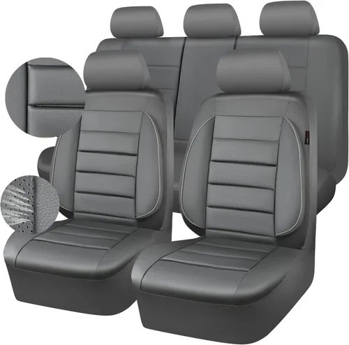 Vista 12 de CAR PASS Juego completo de fundas de asiento de cuero, universal, resistentes al agua, soporte de respaldo de espuma 3D, comodidad de lujo, 5