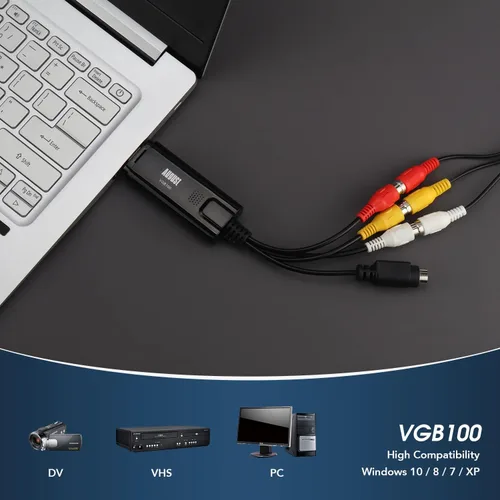 Vista 5 de August VGB100 - Tarjeta de captura de video USB externa - Cable de transferencia de video S/compuesto a USB - Cable de captura para Windows 11/10