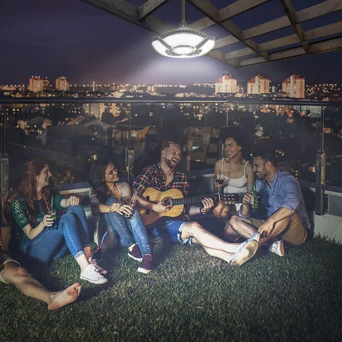 Vista 7 de HULPPRE - Luz solar para cobertizo, interior y exterior con control remoto, de día o de noche 136leds, brillante, IP65 impermeable, para granero