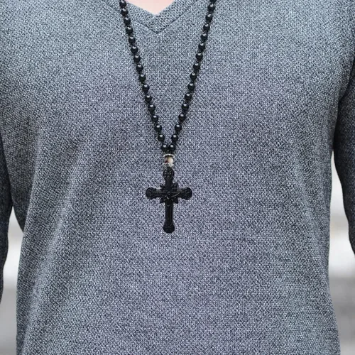 Vista 4 de Collar con dije de cruz de obsidiana negra, cristal curativo de obsidiana natural, piedra de energía, amuleto, para mujeres, hombres, niñas, niños