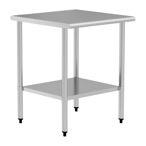 Vista 8 de Mesa de preparación y trabajo de acero inoxidable con estante ajustable y salpicadero, isla de cocina con almacenamiento, estaciones de trabajo Mesa