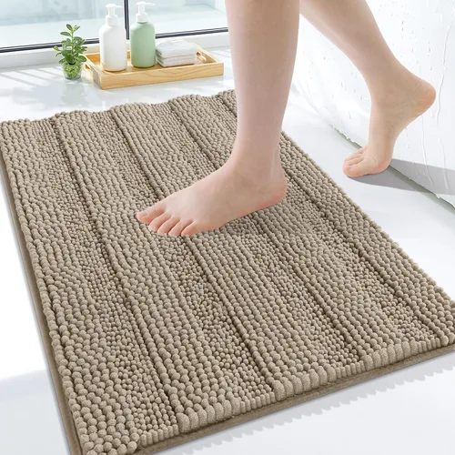 Vista 146 de Grandaily Alfombras de baño de felpilla a rayas de 24 x 16 pulgadas, extra gruesas y suaves, absorbentes, parte trasera de goma, alfombra de ducha