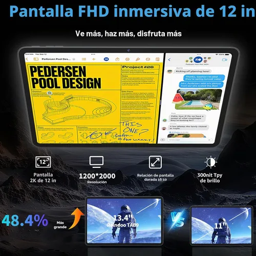 Vista 3 de Tablet grande de 12 pulgadas 2026, tableta Android 16 con teclado (funda rosa) 24GB+256GB+2TB Expand, Tablets PC with 2K Gemini AI, 8000mAh
