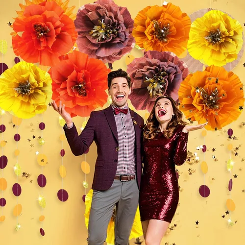 Vista 5 de Decoraciones de fiesta de cumpleaños de otoño/Decoraciones de Acción de Gracias/Granate, naranja, amarillo, decoración de despedida de soltera