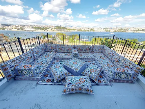 Vista 3 de arabicsofa Cojines de piso grises en forma de U - Juego de asientos Majlis modulares hechos a mano
