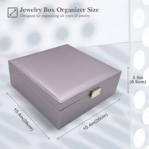Vista 2 de ProCase - Joyero grande de cuero con dos niveles para organizar aretes, pulseras, anillos, relojes, para mujeres, niñas, regalo ideal para novia