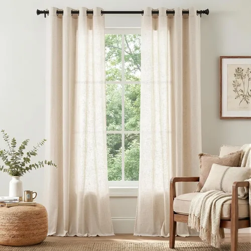 Vista 30 de Jinchan Cortinas de lino azul semitransparentes de 96 pulgadas de largo, 2 paneles para sala de estar con ojales, cortinas oscuras de lino
