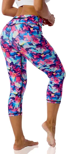 Vista 3 de UIUO-UIPEU Leggings capri estampados con bolsillos para mujer, control de abdomen, yoga, capris