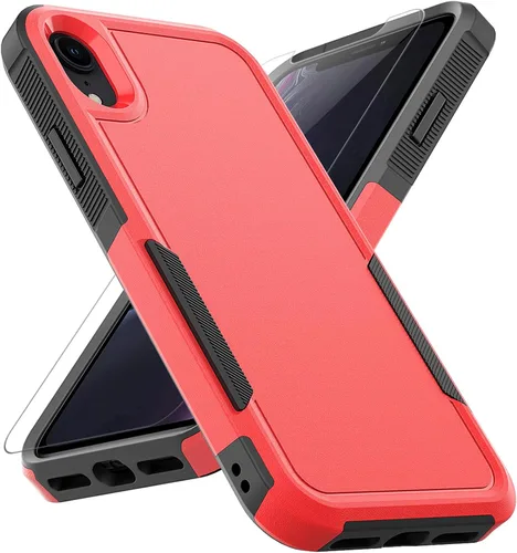 Vista 10 de Funda para iPhone XR: funda protectora de doble capa resistente para teléfono celular, a prueba de golpes, resistente, con protector de pantalla