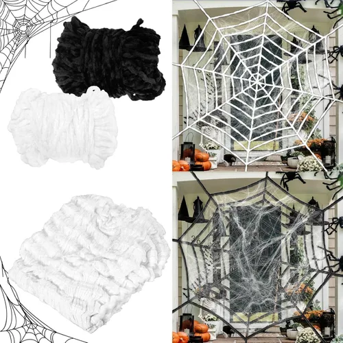 Vista 7 de MAQIHAN Telarañas de 1200 pies cuadrados para decoración de Halloween, telarañas de Halloween con 40 arañas falsas, telarañas súper elásticas