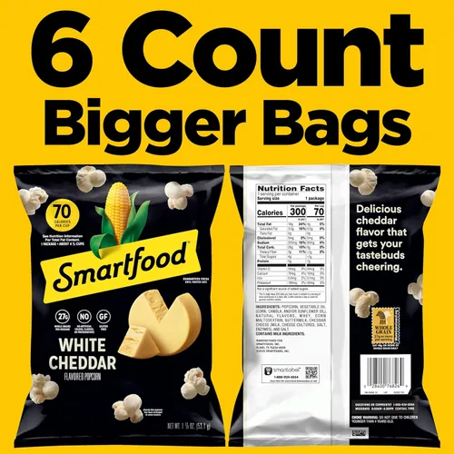 Vista 2 de Smartfood Palomitas de maíz, Cheddar Blanco, 1.875 onzas (paquete de 6)