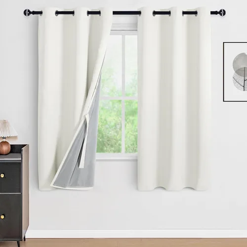 Vista 129 de DWCN - Cortinas 100% opacas para dormitorio con forro negro, cortinas de ventana de doble capa con aislamiento térmico que oscurecen toda la Azul