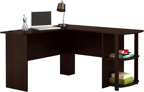 Vista 7 de Ameriwood Home Dakota - Escritorio en L con estanterías, Roble Negro