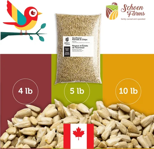 Vista 6 de Schoen Farms Granos y patatas fritas de girasol – Bolsa de 10.0 lbs – Semillas de pájaro de corazones de girasol con cáscara – Alimento sin desorden