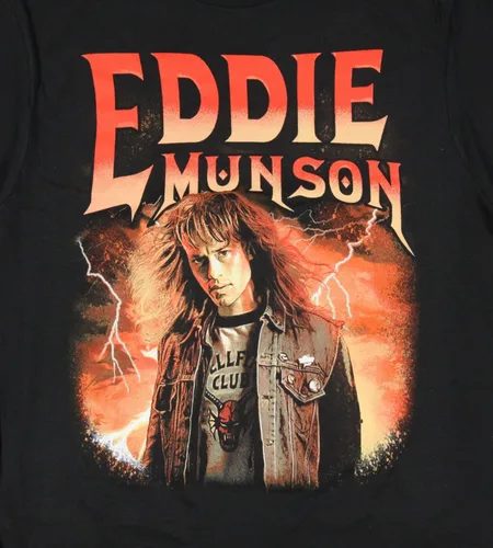 Vista 2 de Mad Engine Strangers Things - Camiseta de personajes Eddie Munson para hombre