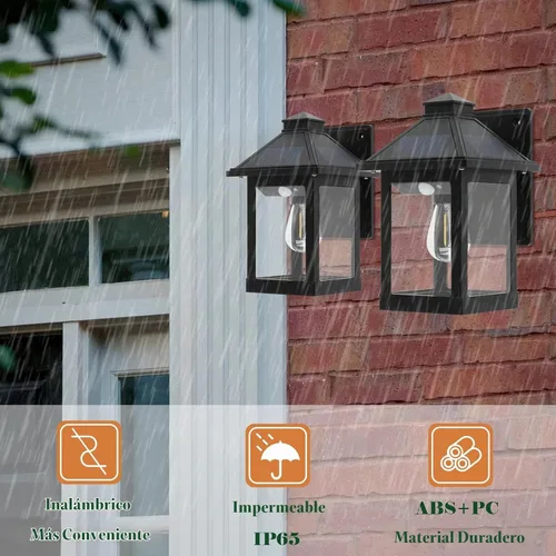 Vista 4 de Paquete de 2 faroles solares para exteriores, impermeables, IP65, 3 modos inalámbricos, sensor de movimiento del atardecer al amanecer, luces LED