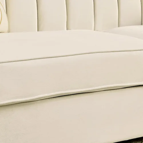 Vista 9 de Sofá Chesterfield de terciopelo moderno de mediados de siglo de 81 pulgadas, sofá victoriano de 3 plazas, muebles de lujo con detalles de acero