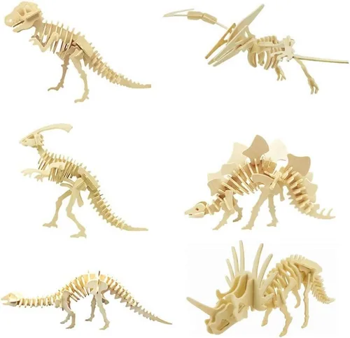 Vista 11 de Rompecabezas de madera 3D para manualidades – Juego de 3 piezas de rompecabezas de esqueleto de dinosaurio de madera, rompecabezas 3D de ensamblaje