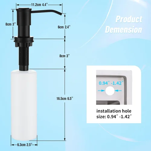 Vista 6 de CREA Dispensador de jabón de cocina, dispensador de jabón para encimera para fregadero de cocina, dispensador de jabón integrado negro