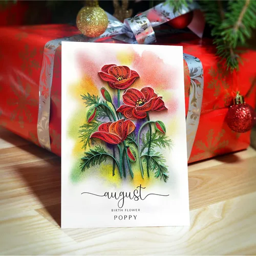 Vista 9 de Tarjeta de Flor de Nacimiento, Tarjeta Floral de Quilling Hecha a Mano para Cumpleaños, Aniversario, Flor de Mes de Nacimiento para Mamá, Mujeres