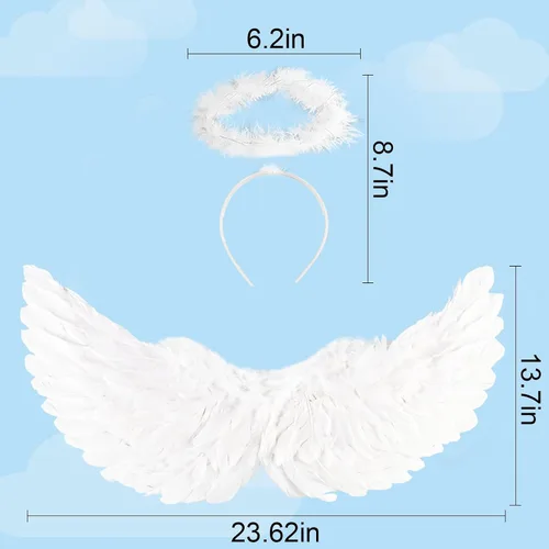 Vista 3 de mayace Alas de ángel y halo - Disfraz de alas de ángel para adultos y niños para fiesta de Halloween