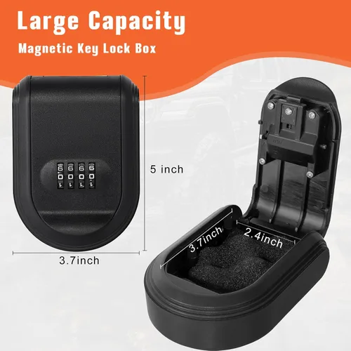 Vista 3 de Caja magnética con cerradura de llave, soporte para llaves con cerradura de combinación debajo del automóvil, imán para ocultar una caja de llaves