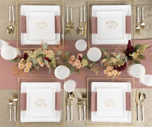 Vista 4 de 7.25" inch Square Plastic Plates Heavy Duty Plastic Hanukkah Dinner Plates with White Gold Chanukah Design Hanukkah Party Disposable Salad Plate